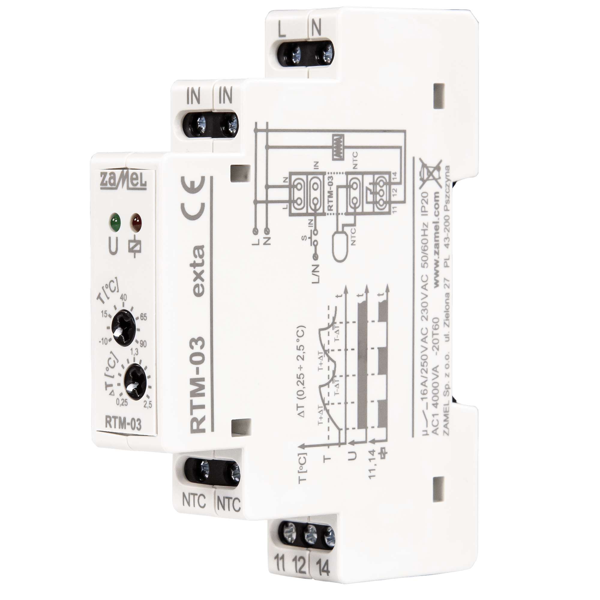 Temperature regulator -10 ÷ +90 °C, with hysterese setting 230 V
